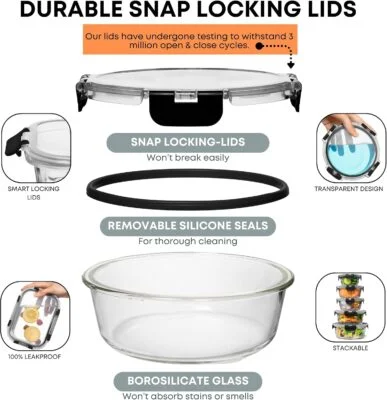 Special Discounted Price:Razab 30 PC Glass Food Storage Containers with Lids - Reusable Glass Meal Prep Containers for Lunch and Leftovers - Airtight & Leakproof Snap Locking Lids - Oven, Freezer, Microwave, Dishwasher Safe - Image 8