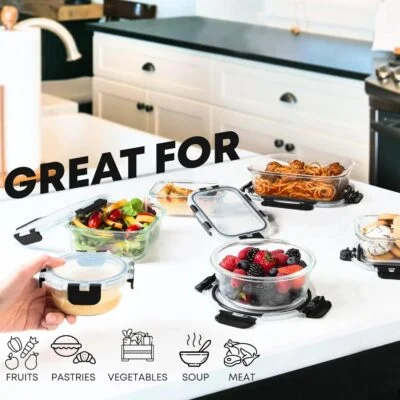 Special Discounted Price:Razab 30 PC Glass Food Storage Containers with Lids - Reusable Glass Meal Prep Containers for Lunch and Leftovers - Airtight & Leakproof Snap Locking Lids - Oven, Freezer, Microwave, Dishwasher Safe - Image 3