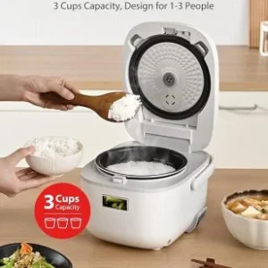 Toshiba Mini Rice Cooker 3 Cup Capacity Mini rice cooker that cooks uncooked rice with steaming and warming functions, fuzzy logic and one-touch cooking, 24-hour delay timer and auto-keep warm feature. - Image 3