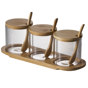 Glass Spice Storage Jar Set With Wooden Lid And Spoon -YM-KSC02