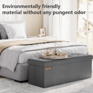 Topika 110cm Large Storage Ottoman Cube Foldable Box Bench with Lid Grey - Image 4