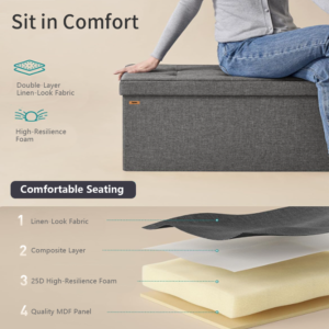Topika 110cm Large Storage Ottoman Cube Foldable Box Bench with Lid Grey - Image 7