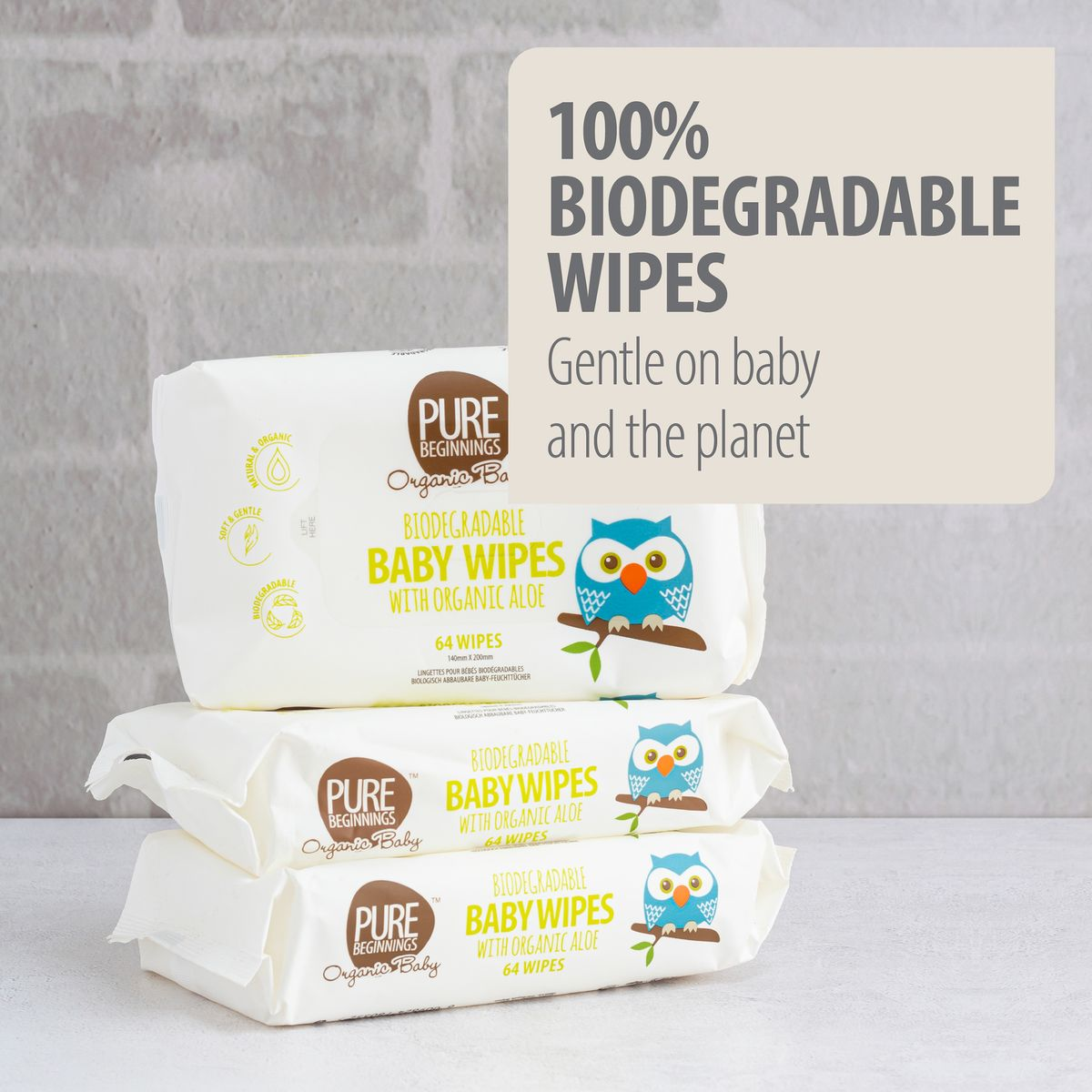 Pure Beginnings - Biodegradable Baby Wipes with Organic Aloe 192 Pack - Image 3